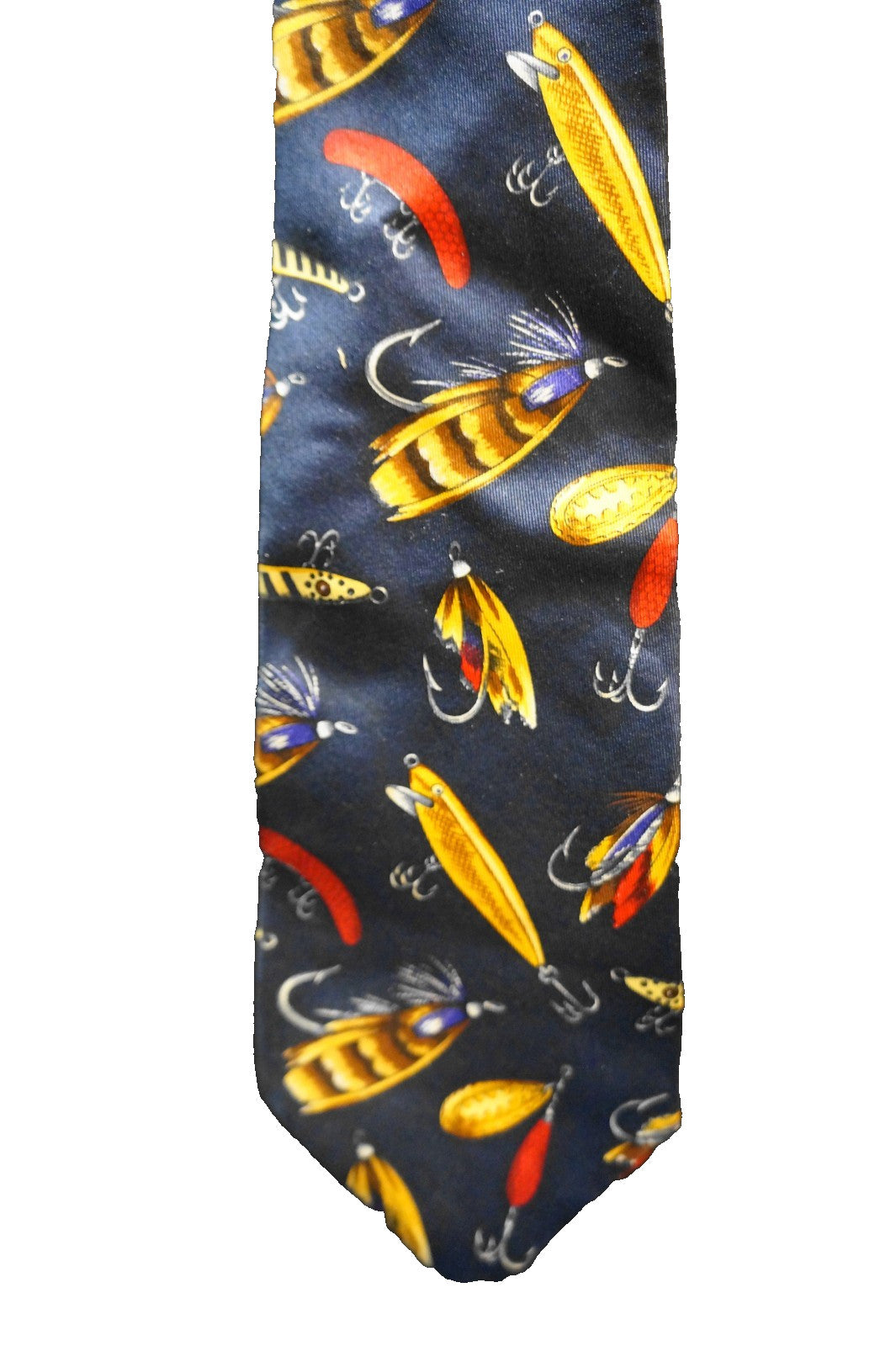 Tommy Hilfiger Fishing Lures Fly Flies Print Navy Blue Italian Silk Tie