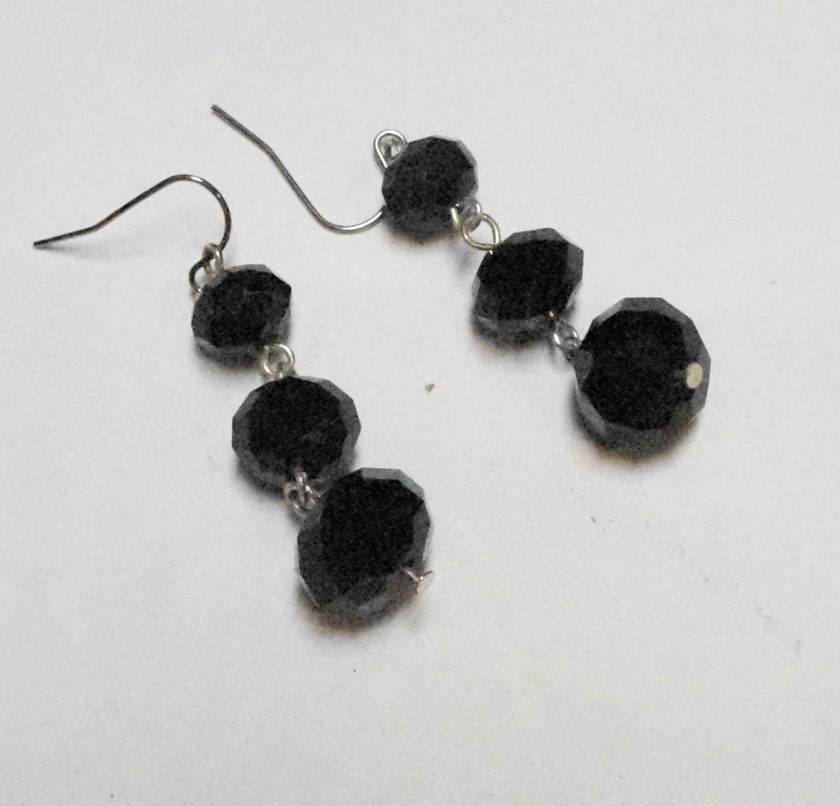 Black Glass Graduated Faceted Bead Drop Earrings