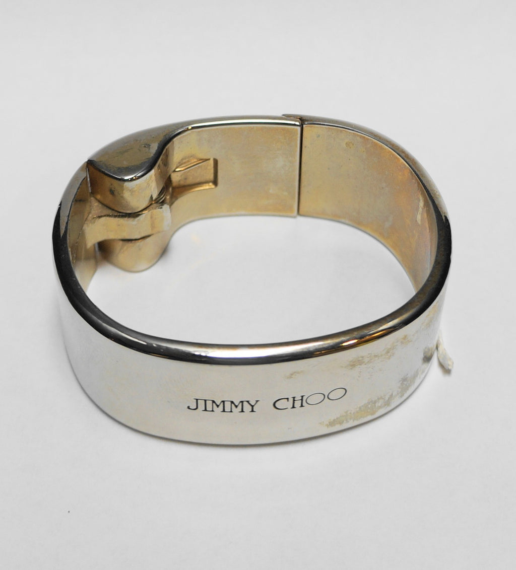 Jimmy Choo Silver Tone Wide Cuff Bangle Bracelet