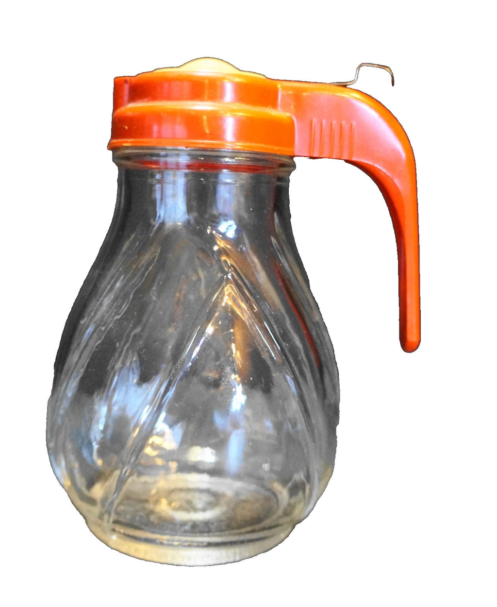 Pal Dispenser No Drip Syrup Clear Tulip Glass Red Cream Plastic Lid