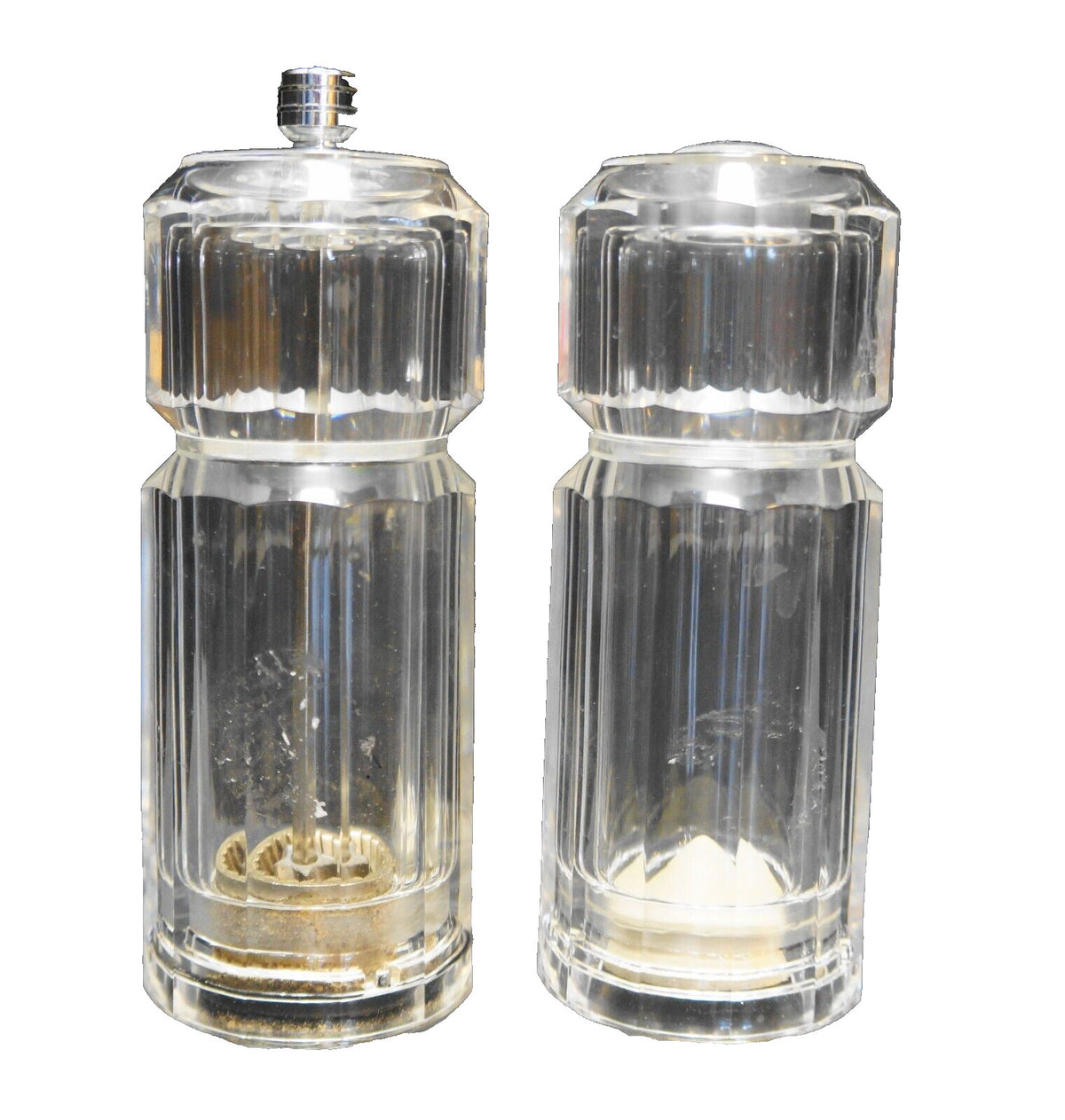 Olde Thompson Clear Lucite Acrylic Paneled Faceted Salt Shaker Pepper Grinder Pa