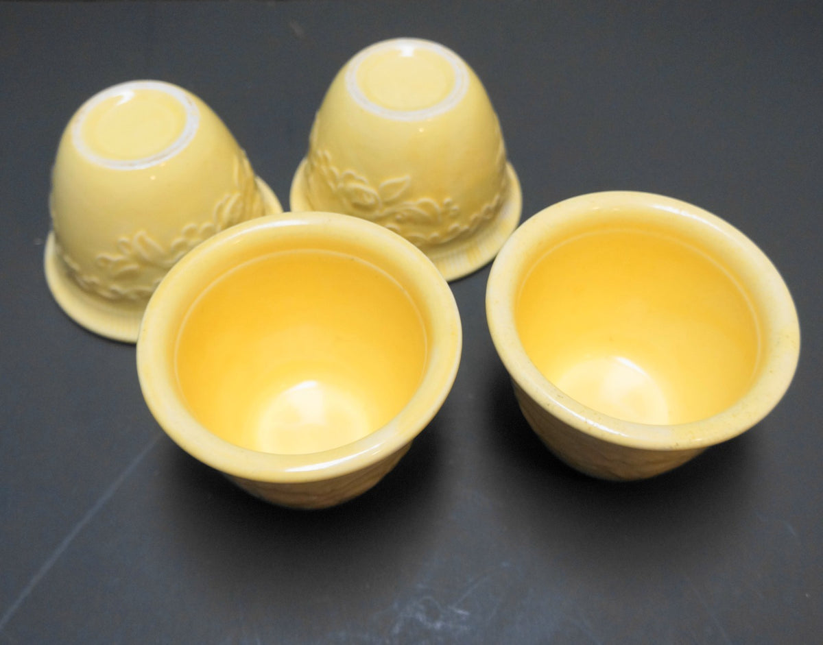 Homer Laughlin Oven Serve Yellow Glaze Floral Embossed Custard Cups Set of 4