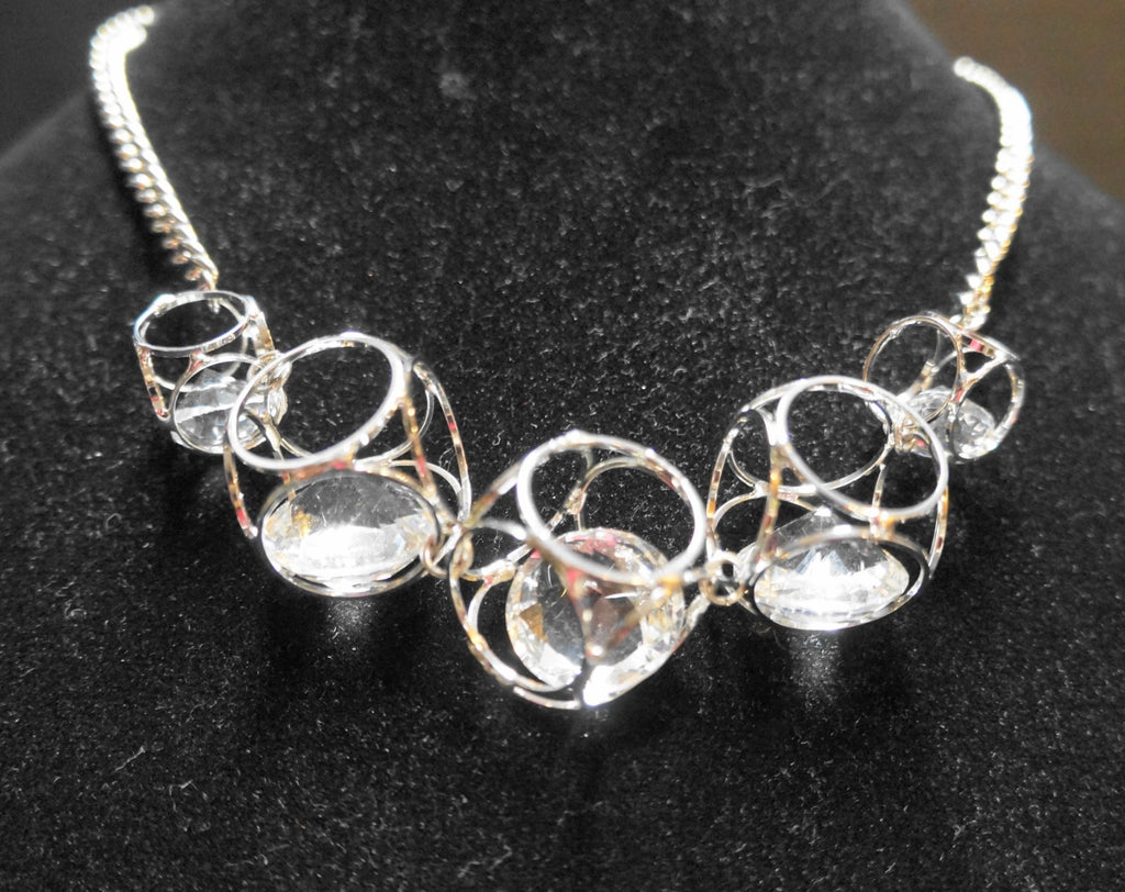 Cato C 1946 Crystal Cage Silvertone Necklace
