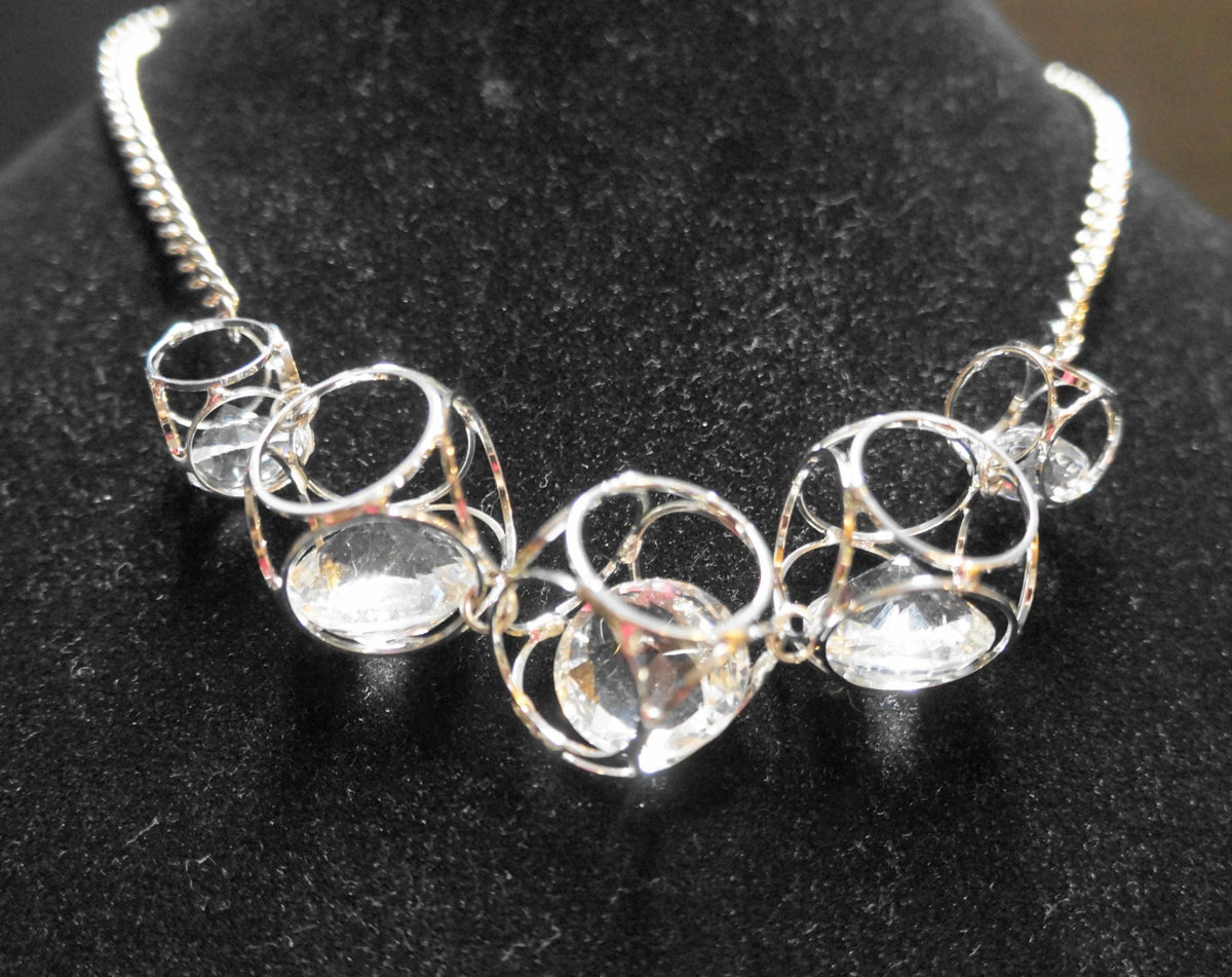 Cato C 1946 Crystal Cage Silvertone Necklace