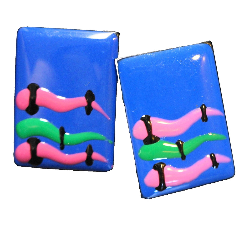 Abstract Squiggle Resin Plastic Layered Earrings Indigo Pink Black