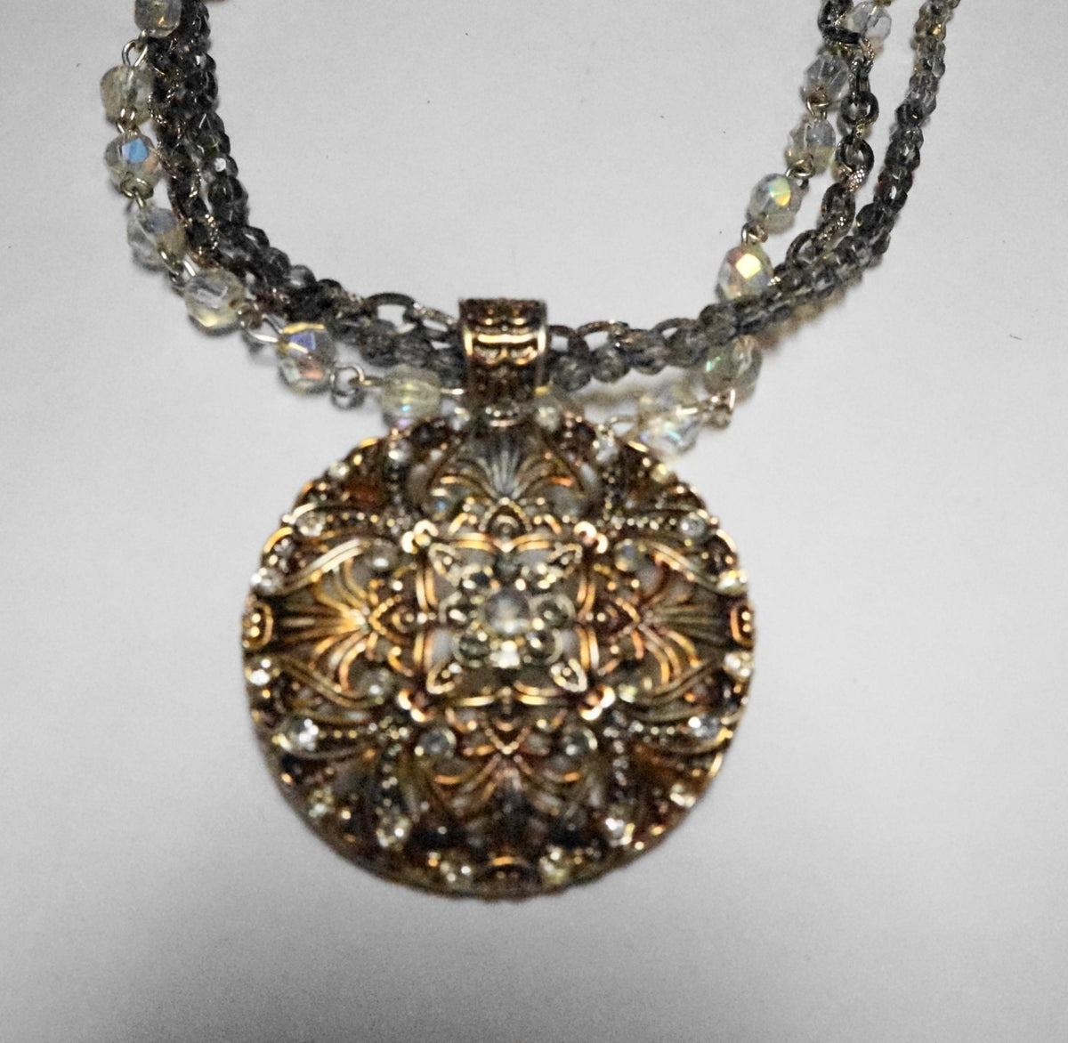 Avon Triple Strand Medallion Pendant Necklace