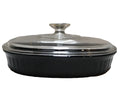 Corning Classic French Black F-6-B Oval Divided Casserole Pan WIth Lid 11 IN