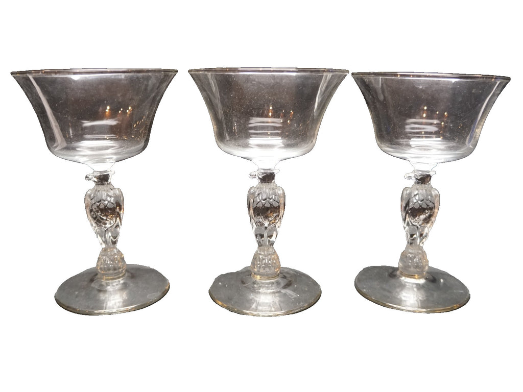 Libbey Liberty Bell Eagle Stem Champagnes Tall Sherbets Set of 3