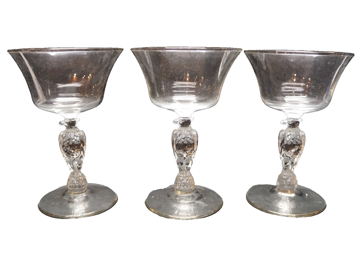 Libbey Liberty Bell Eagle Stem Champagnes Tall Sherbets Set of 3