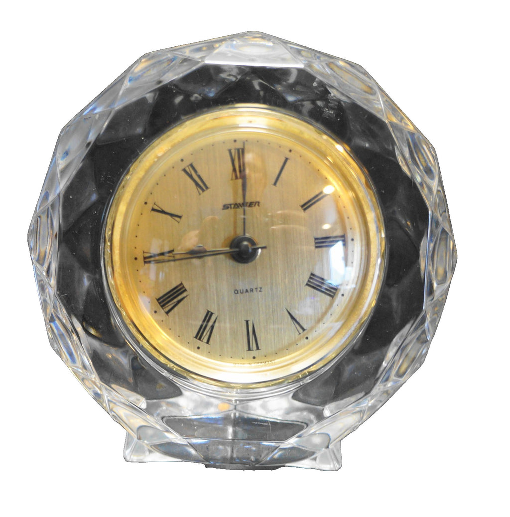 Crystal d'Arques Lead Crystal Faceted Round Desk Clock Staiger Germany