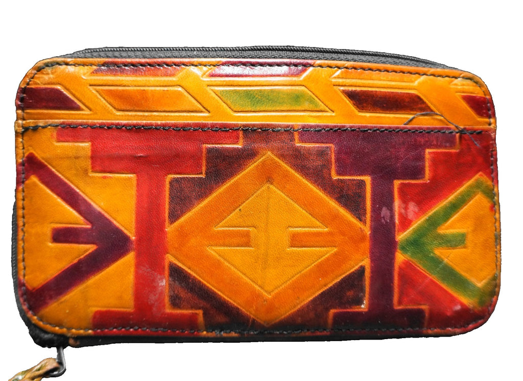 Hand Painted Geometric Long Wallet Vintage