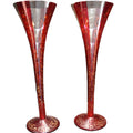 Pier 1 Rioja Hand Painted Red Flashed Gold Squiggles Champagne Flutes Pair