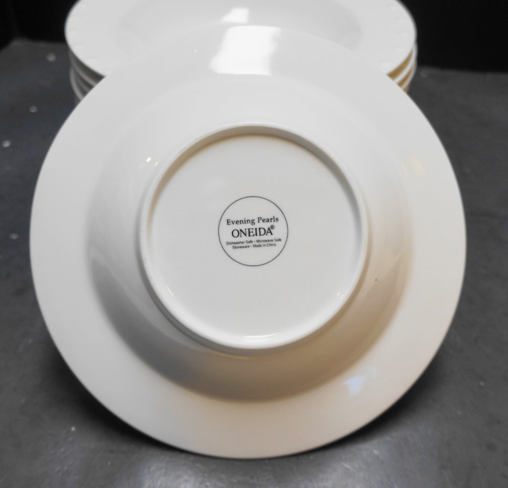 Oneida Evening Pearls White Embossed Dots Rimmed Soup Bowls Set of 12