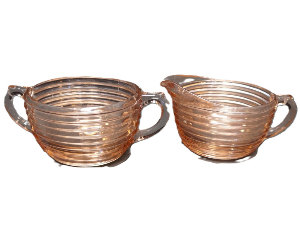 Anchor Hocking Manhattan Pink Depression Glass Cream Sugar Set