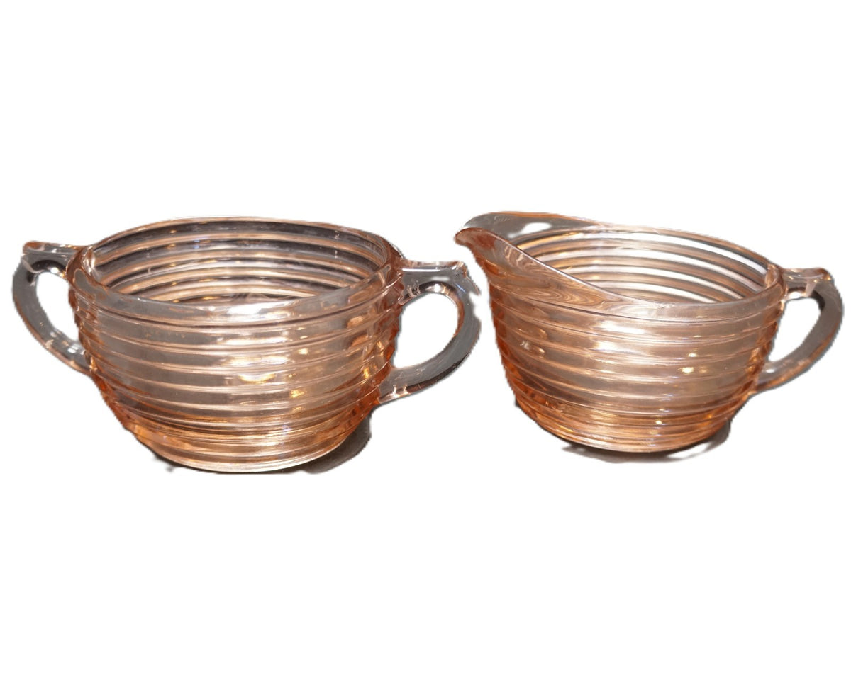 Anchor Hocking Manhattan Pink Depression Glass Cream Sugar Set