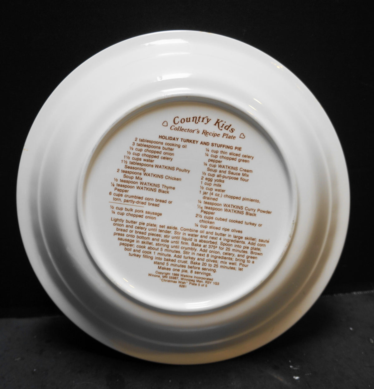 Watkins Country Kids Christmas Wish Pie Plate 1989