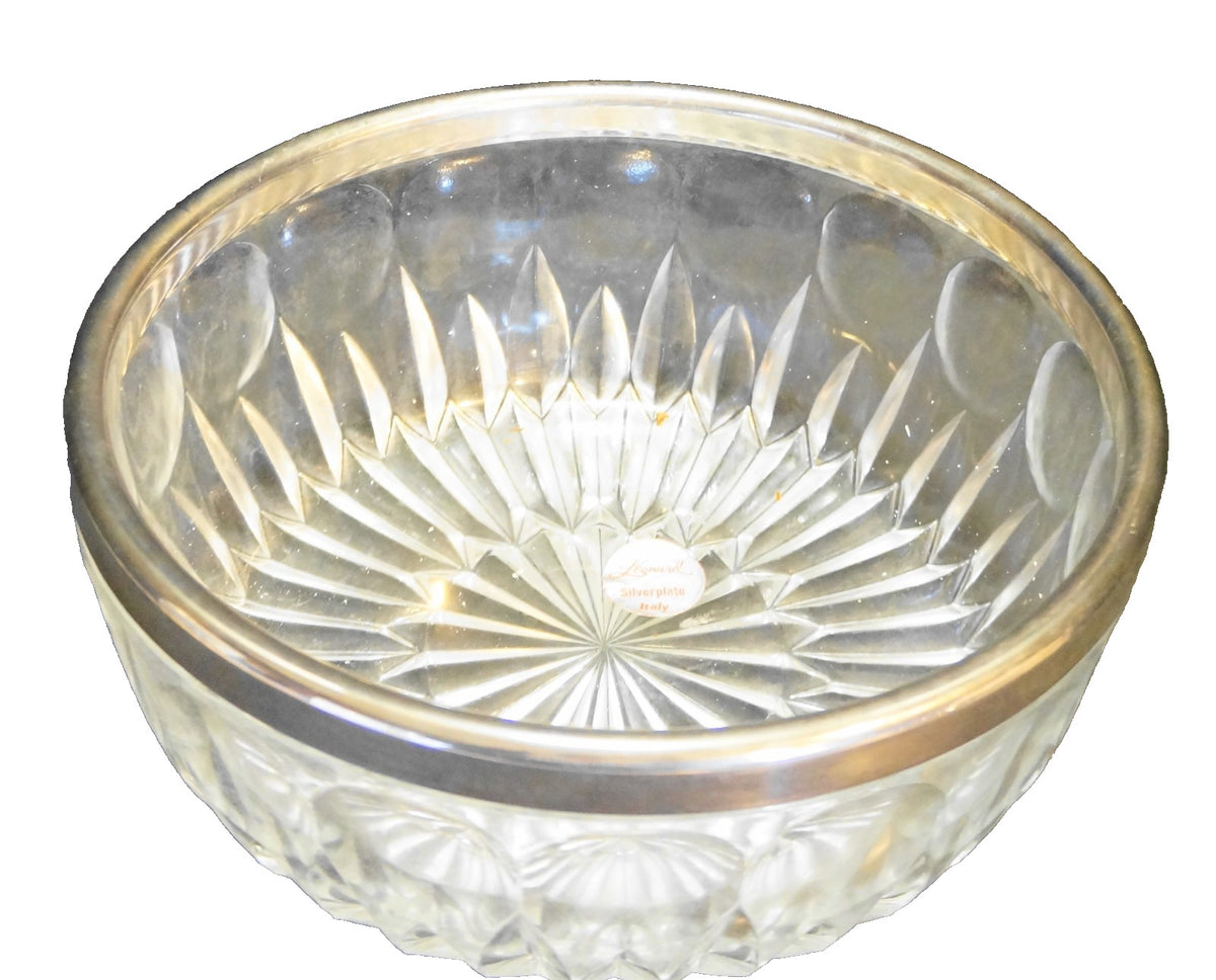Leonard Italy Cut Crystal Bowl Silverplate Rim 9 IN