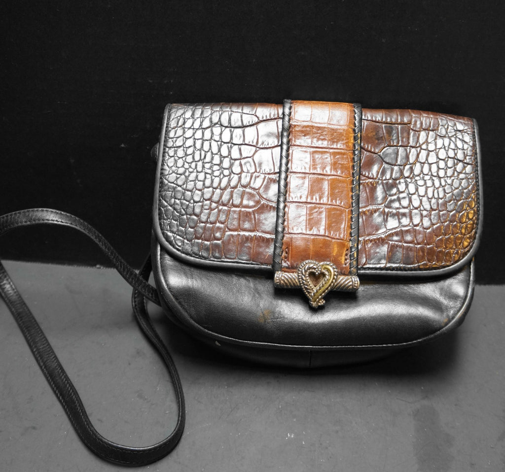 Brighton Black Brown Leather Moc Croc Reptile Embossed Print Small Purse