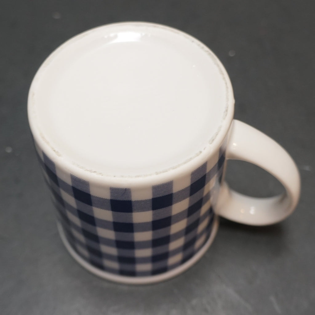 Rosenthal Netter Blue Gingham Plaid Chicken Ceramic Mug 1970s Farmhouse