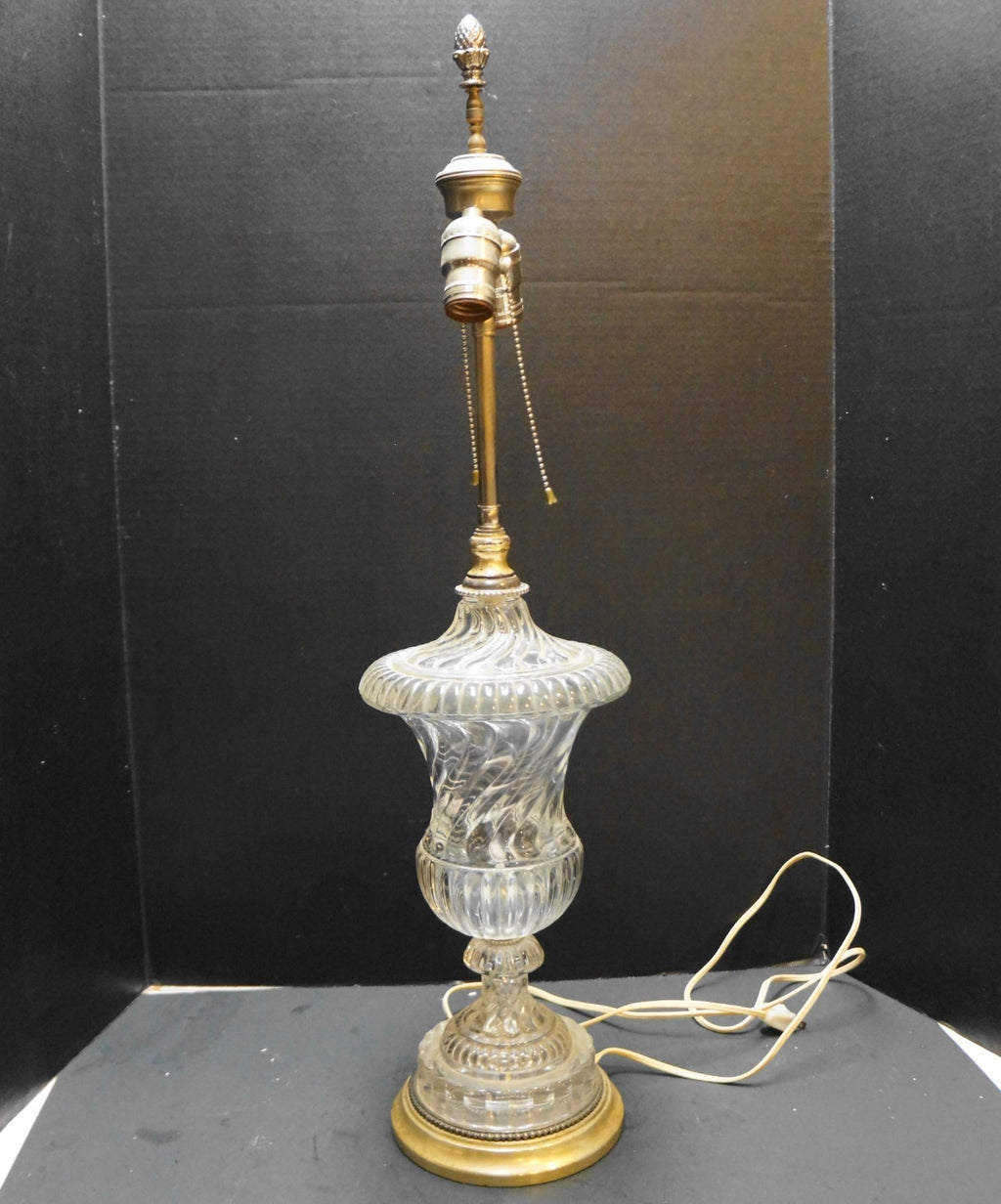 Baccarat Style Crystal Heavy Swirl Urn Style Table Lamp 1940s