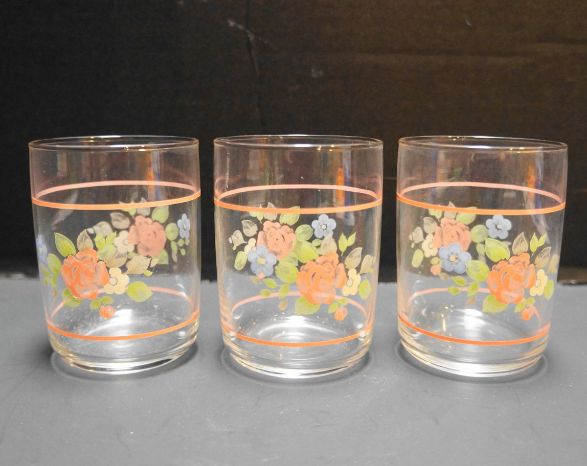 Pfaltzgraff Tea Rose Libbey Glassware Juice Rocks Tumblers Set of 4