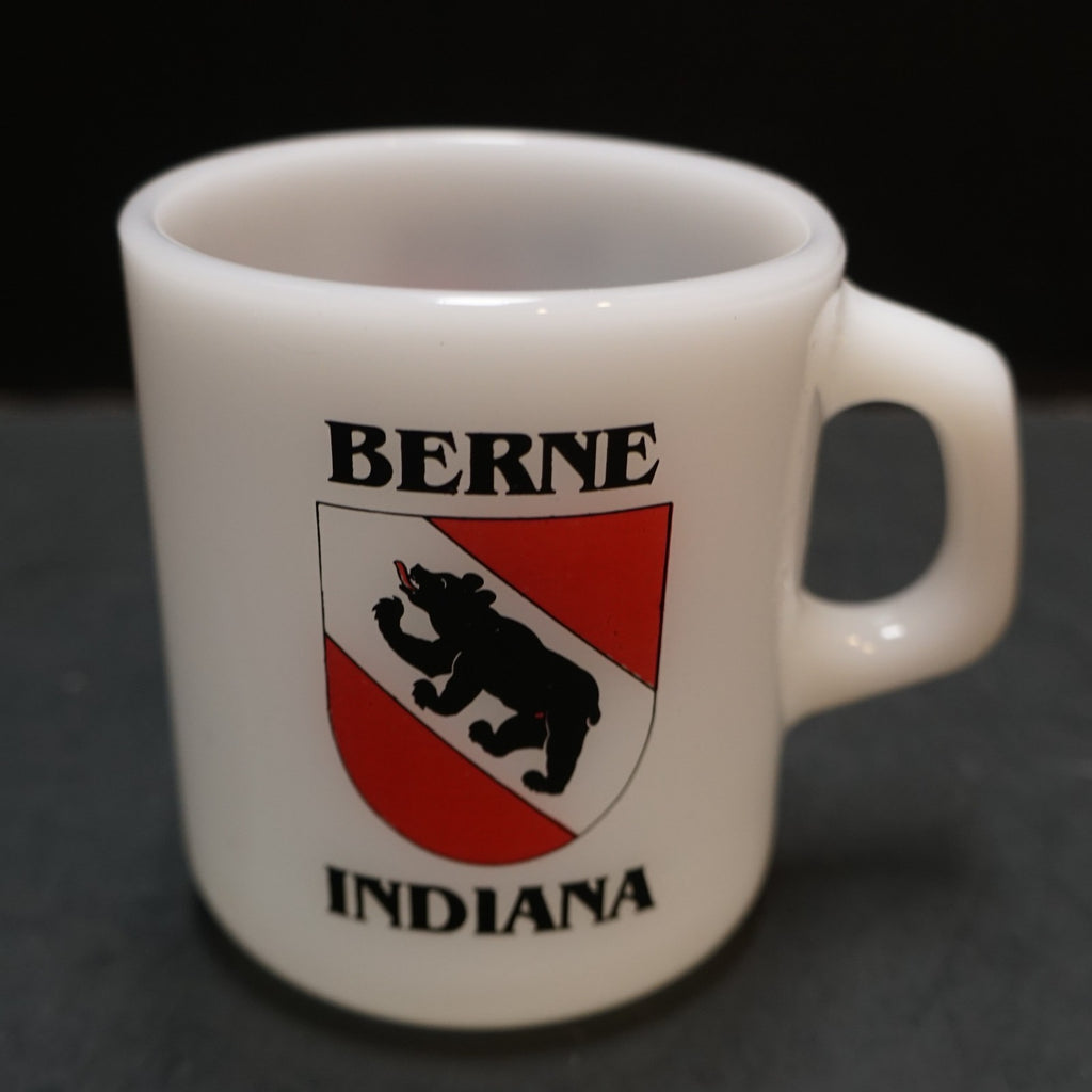Berne Indiana Souvenir Milk Glass Mug Galaxy