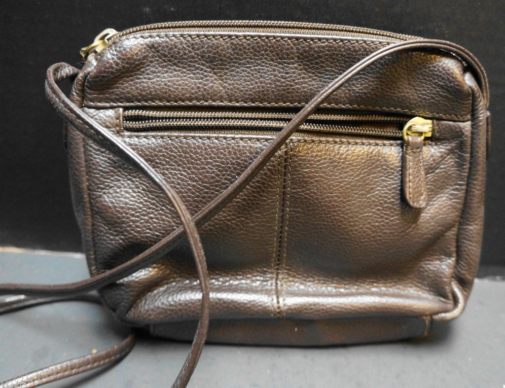 Stone Mountain Dark Brown Pebbled Leahter Small Crossbody Purse