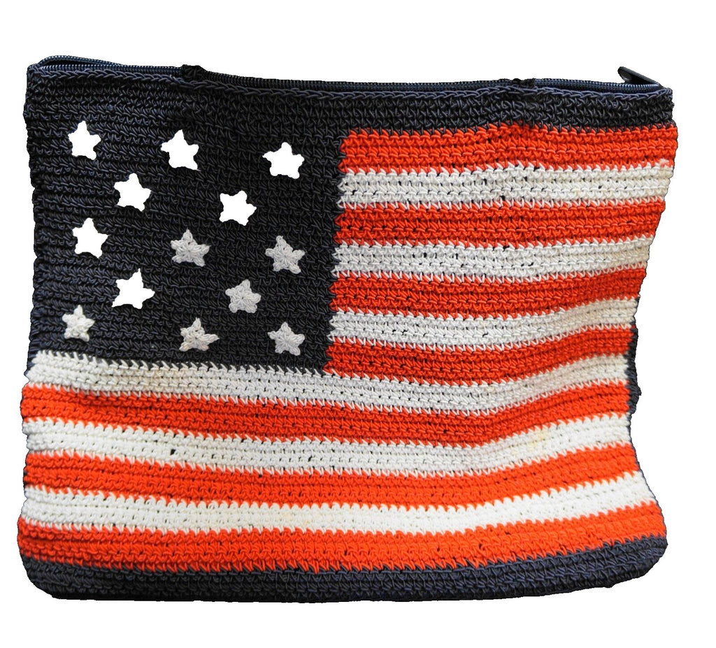 American Flag Purse Tote Red White Blue Crocheted