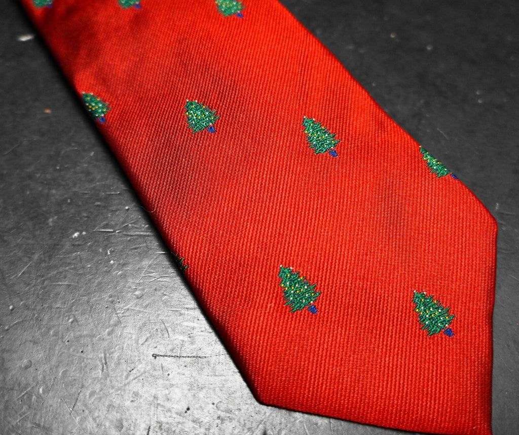 Land's End Direct Merchants Silk Christmas Tree Red Green Tie