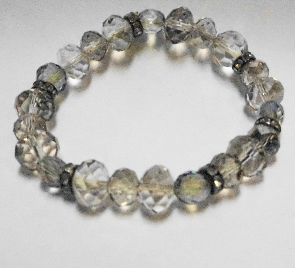Clear Gray Faceted Crystal Beads Stretch Bracelet