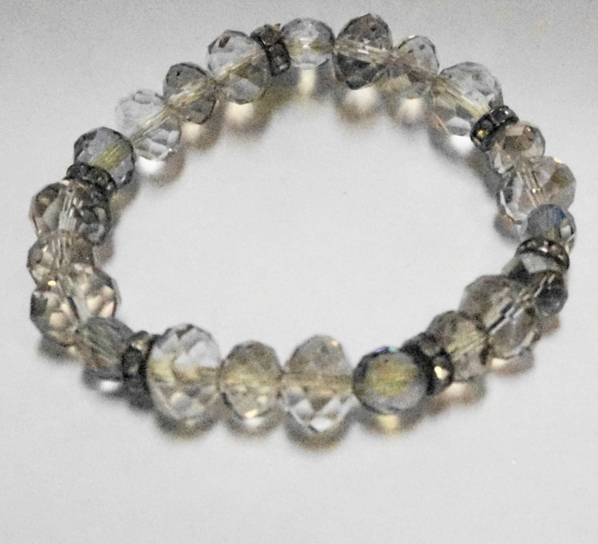 Clear Gray Faceted Crystal Beads Stretch Bracelet