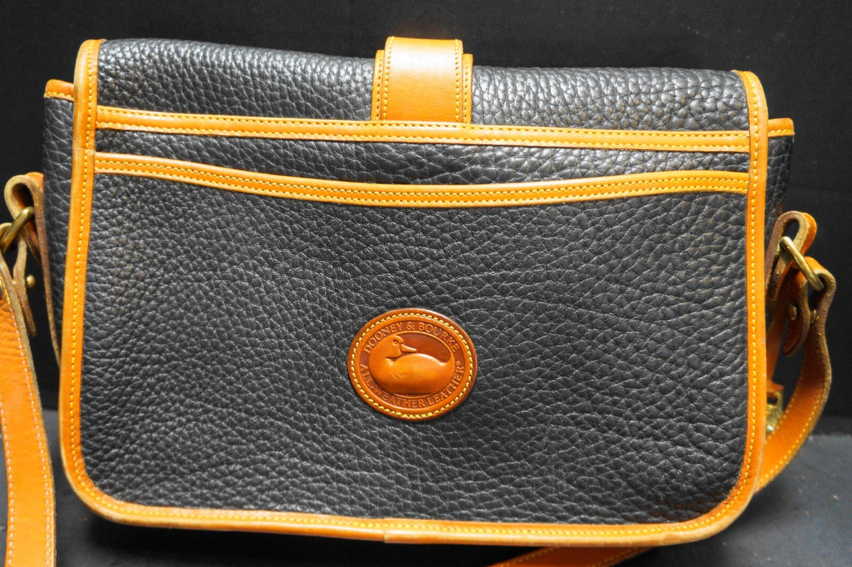 Dooney & Bourke All Weather Leather Black Pebbled British Tan Trim Equestrian