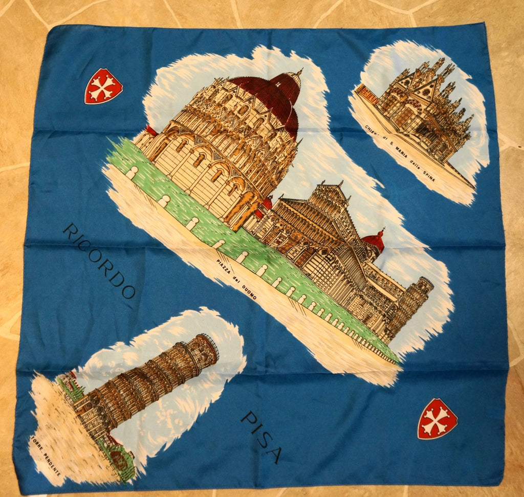 Italy Souvenir Scarf Tourism Scenes Blue Polyester