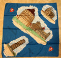 Italy Souvenir Scarf Tourism Scenes Blue Polyester