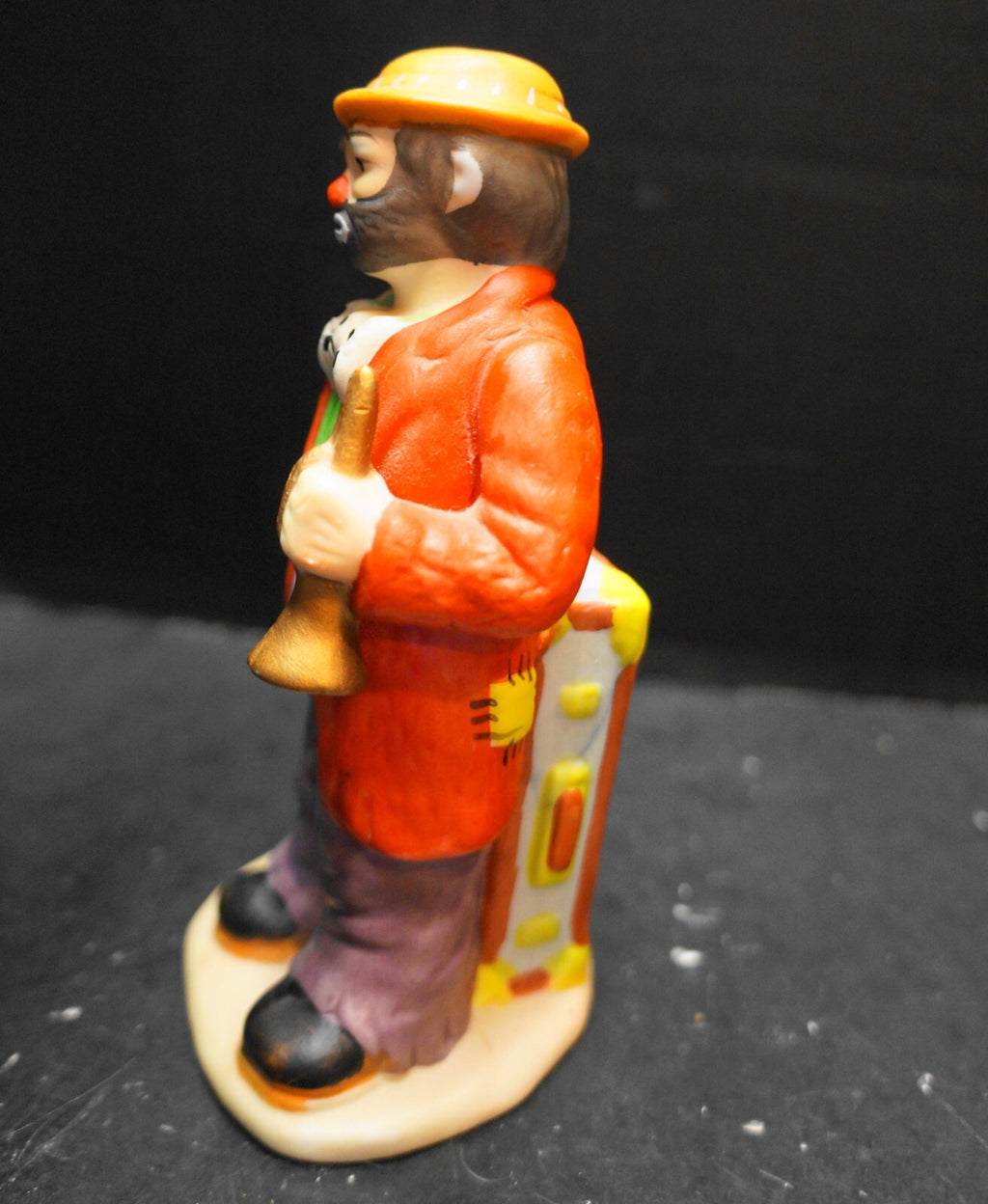 Emmett Kelly Flambro Clown Figurine Trumpet Suitcase