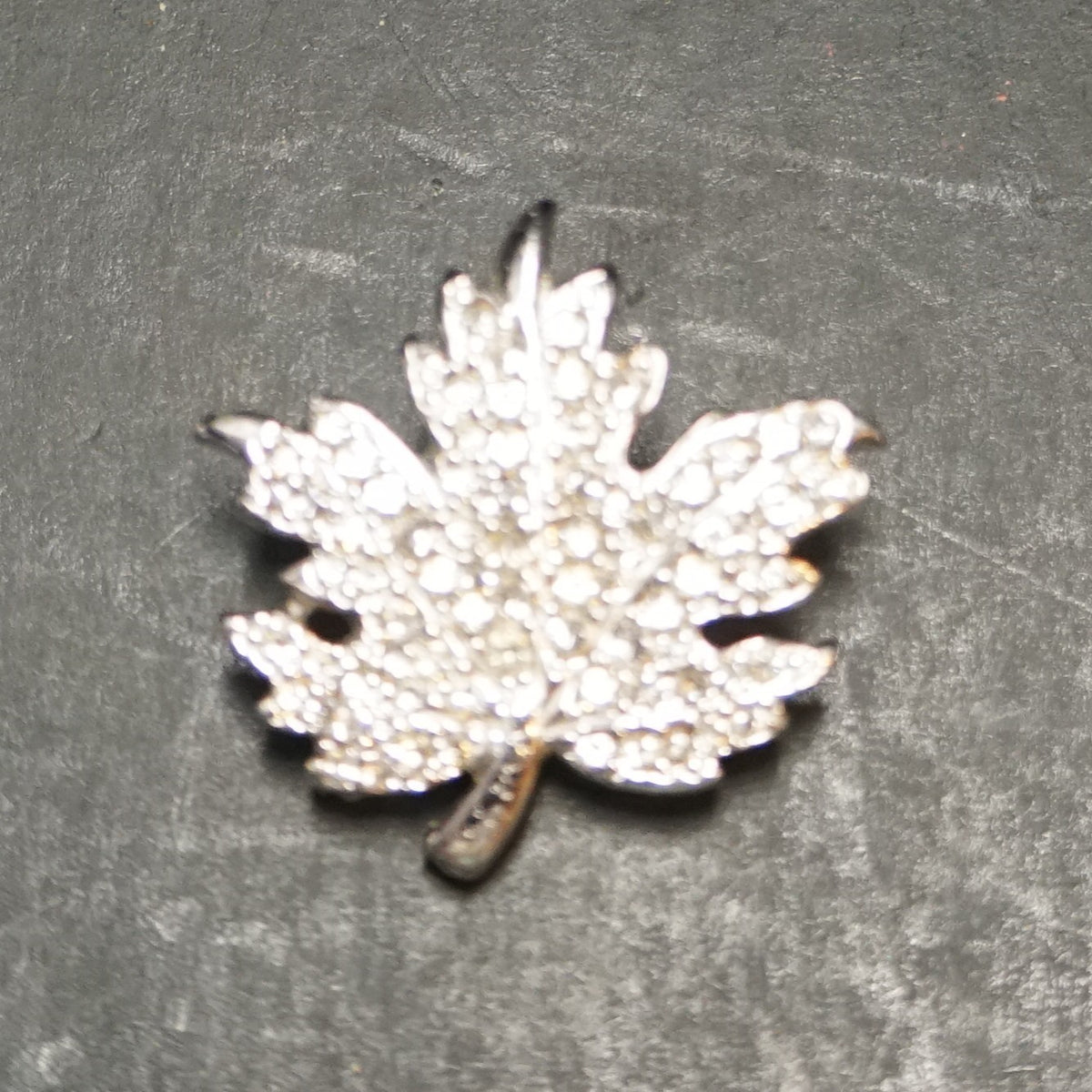 Rhodium Plated Silver Tone Clear Rhinestone Maple Leaf Pin Brooch Small