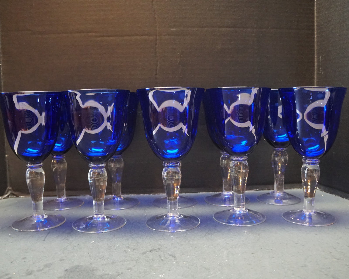 SOLD Gibson Colonial Cobalt Blue Water Goblets Set of 10