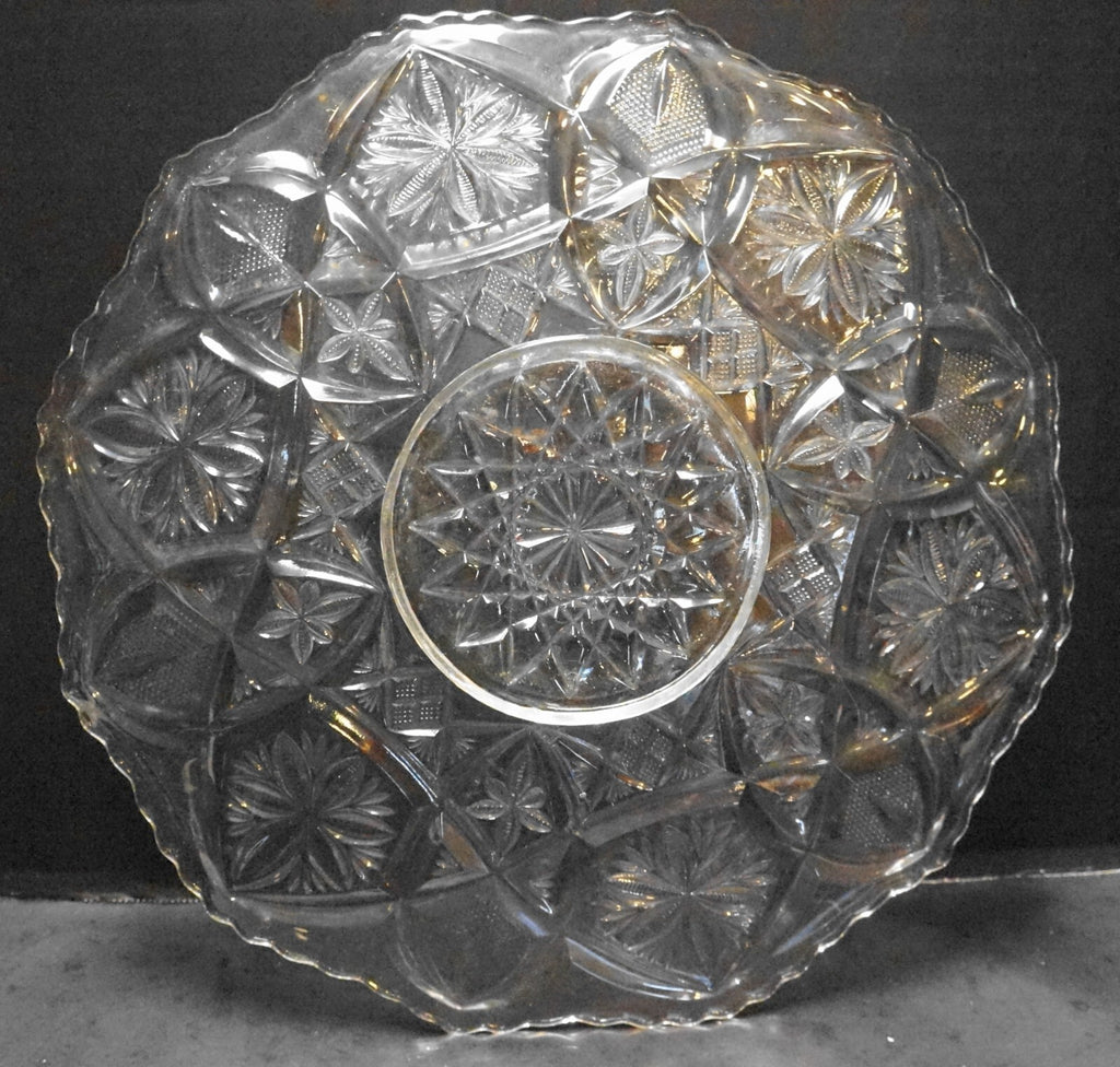Rain Lily Flower Pressed Glass Pinecut Diamond 12" Plate Platter
