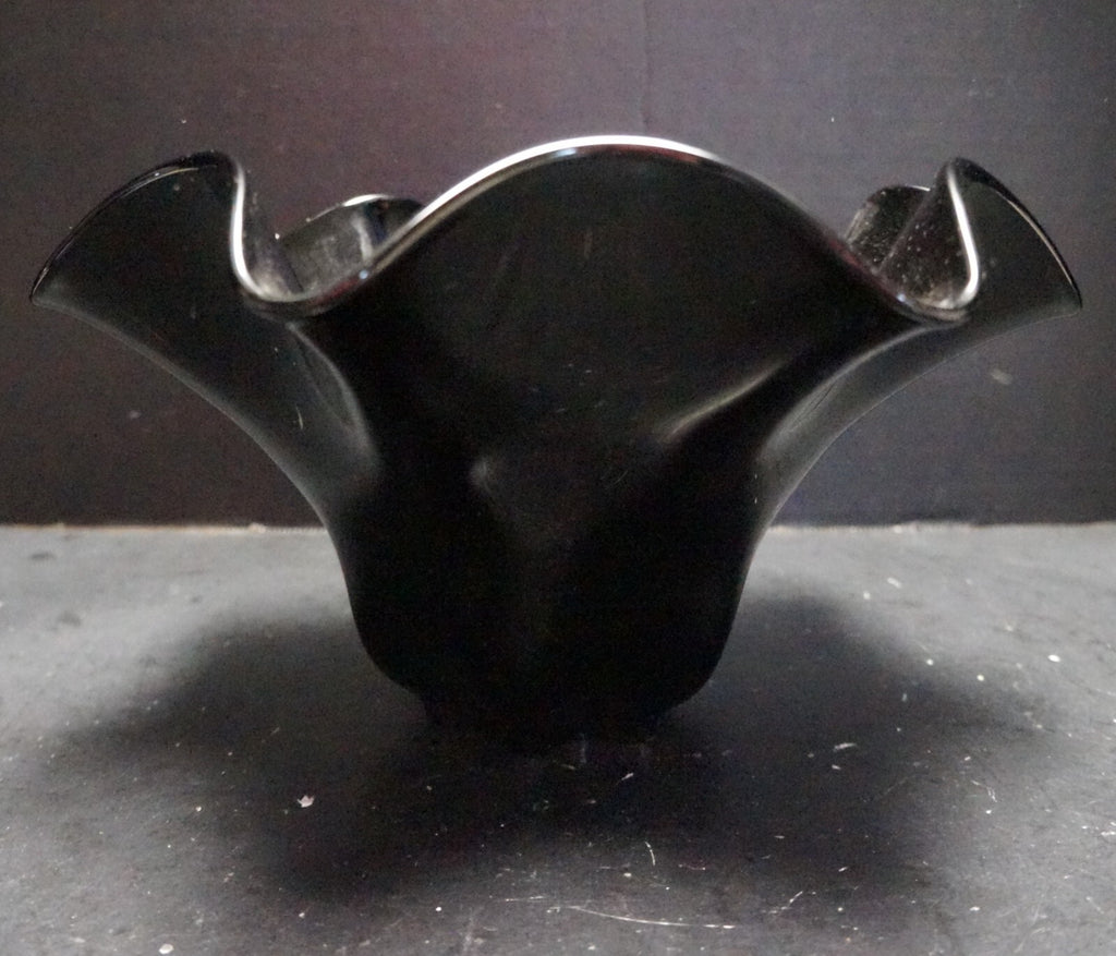 Black Art Glass Ruffle Rim Bowl 9 5/8" x 5 1/2"