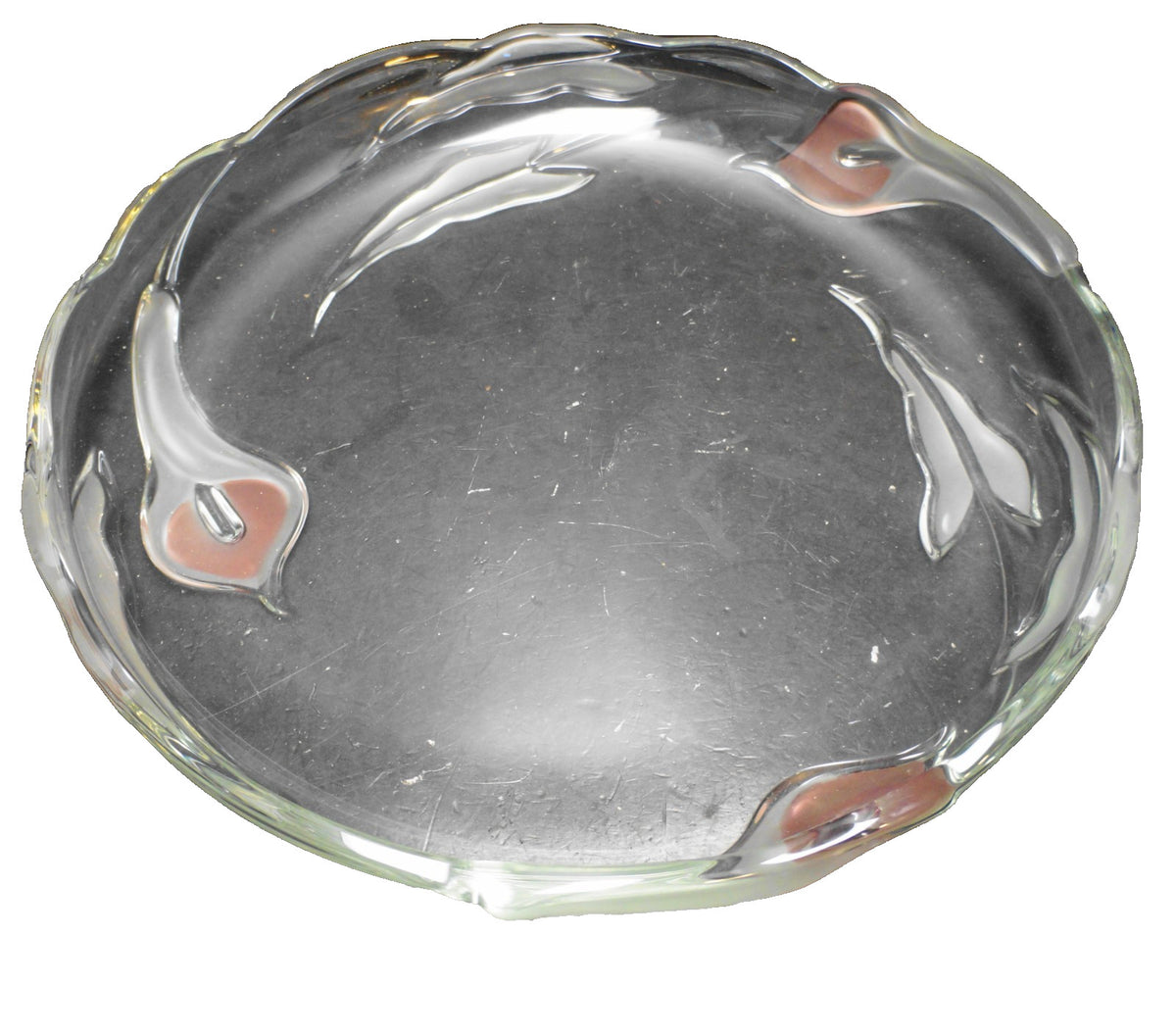 Mikasa Crystal Mayfair Frosted Pink Calla Lily 12 IN Platter Tray
