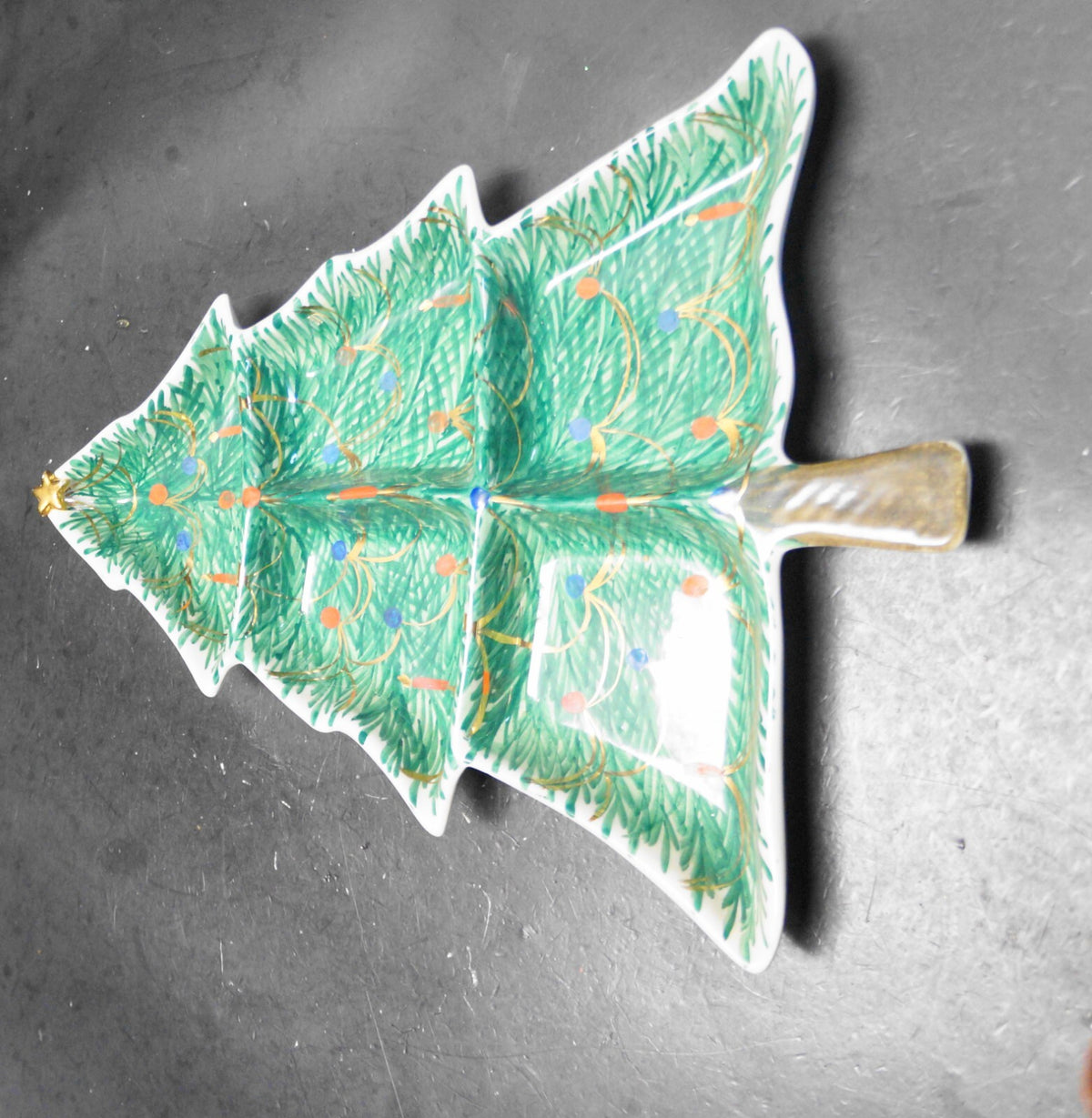 Hand Painted Christmas Tree Relish Serving Dish Italy