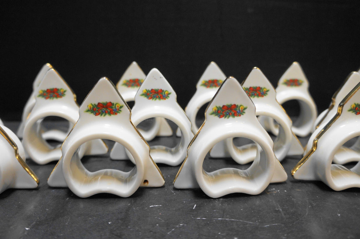 Jamestown Christmas Treasure Tree Napkin Rings Porcelain Set of 18