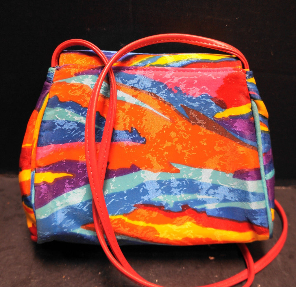 Bright Rainbow Marbled Splash Jacquard 1980s Purse