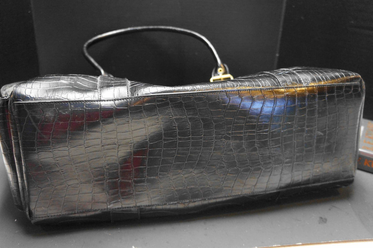 Bueno Black Moc Croc Vegan Faux Leather Duffle Overnight Carryon Bag