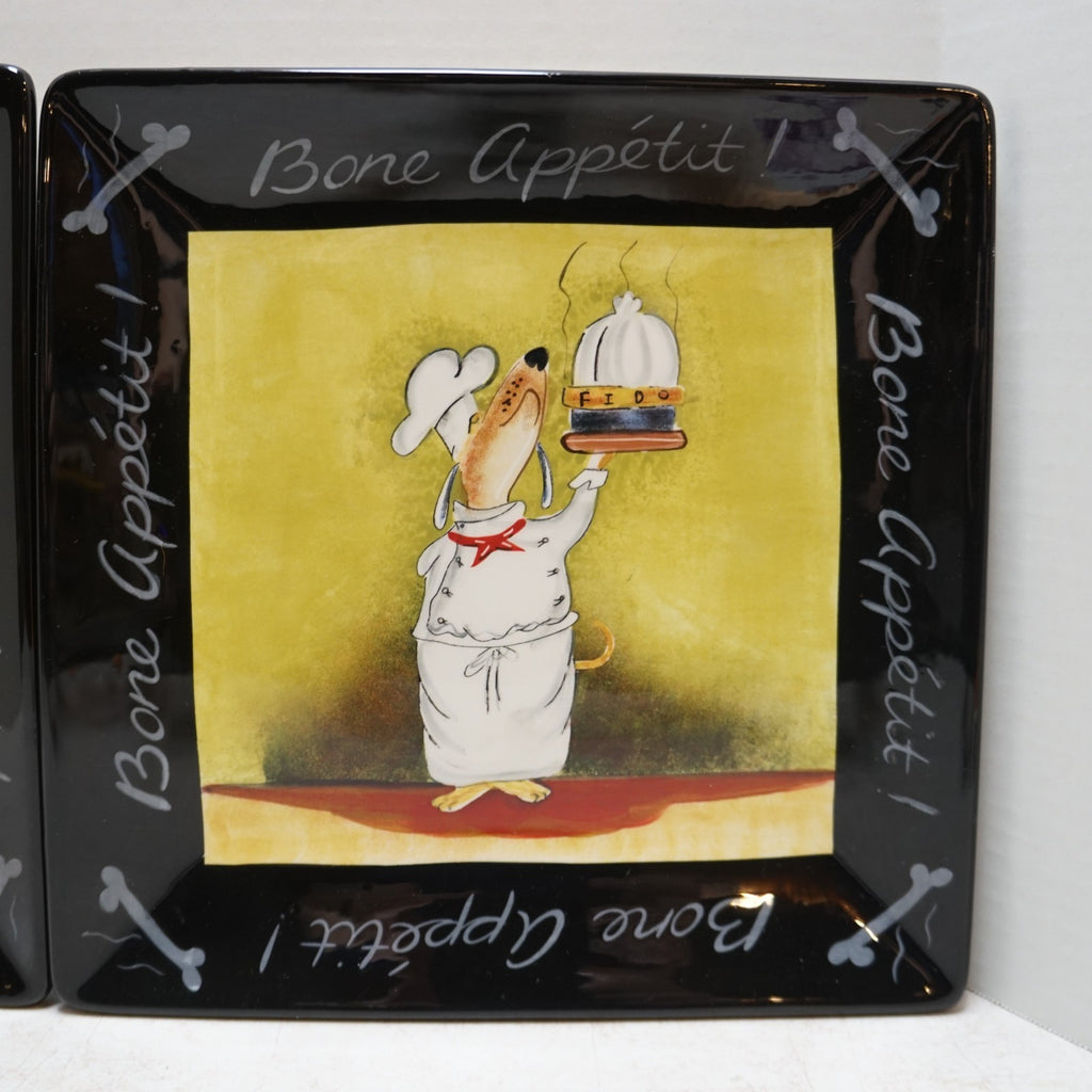 Bone Appetit! Certified International Square Dessert Plates 9 1/2 IN Dog Chefs