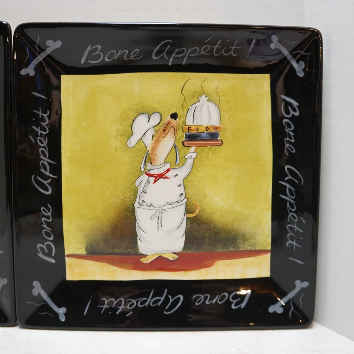 Bone Appetit! Certified International Square Dessert Plates 9 1/2 IN Dog Chefs