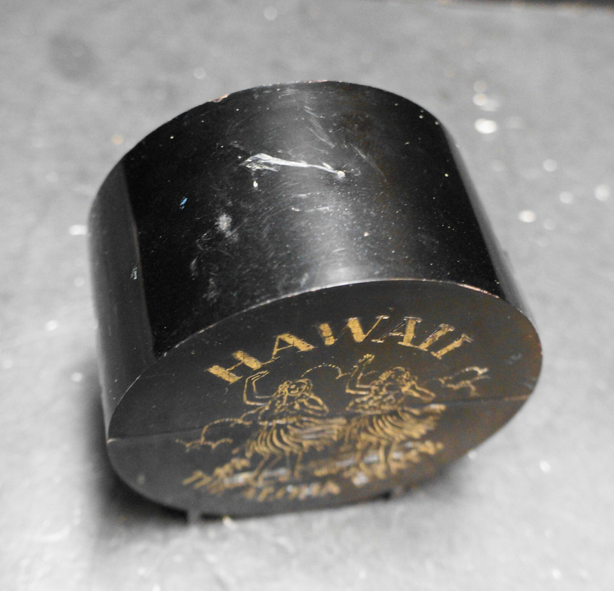 Hawaii Black Plastic Coaster Set Vintage 1960s