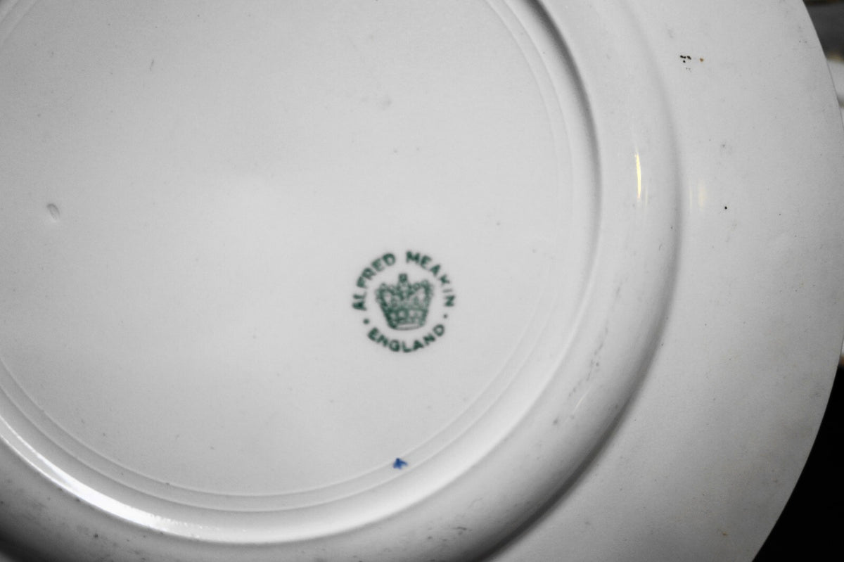Alfred Meakin Floral Embossed Blue Floral Band Dinner Plates Set of 4 Early 1900