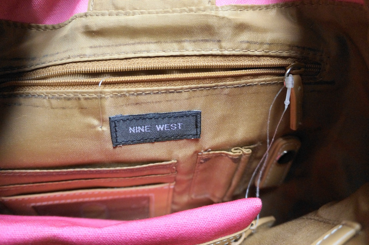 Nine West Pink Ombre Canvas Purse Shoulder Bag Embroidered Beaded Flowers