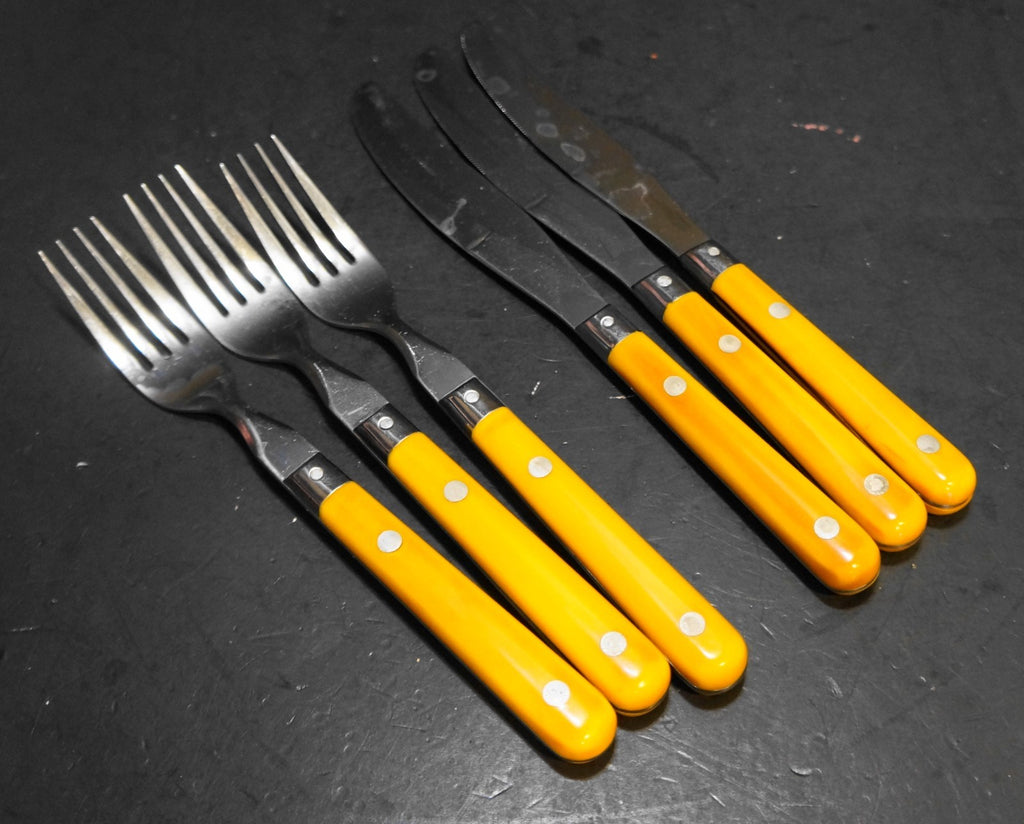 Oxford Hall Fashion Wear Yellow Plastic Handle Flatware 10 Pieces Fashionware